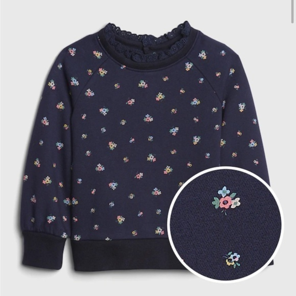 NFS. Gap beautiful floral sweater with ruffle detail at neck size 2T EUC